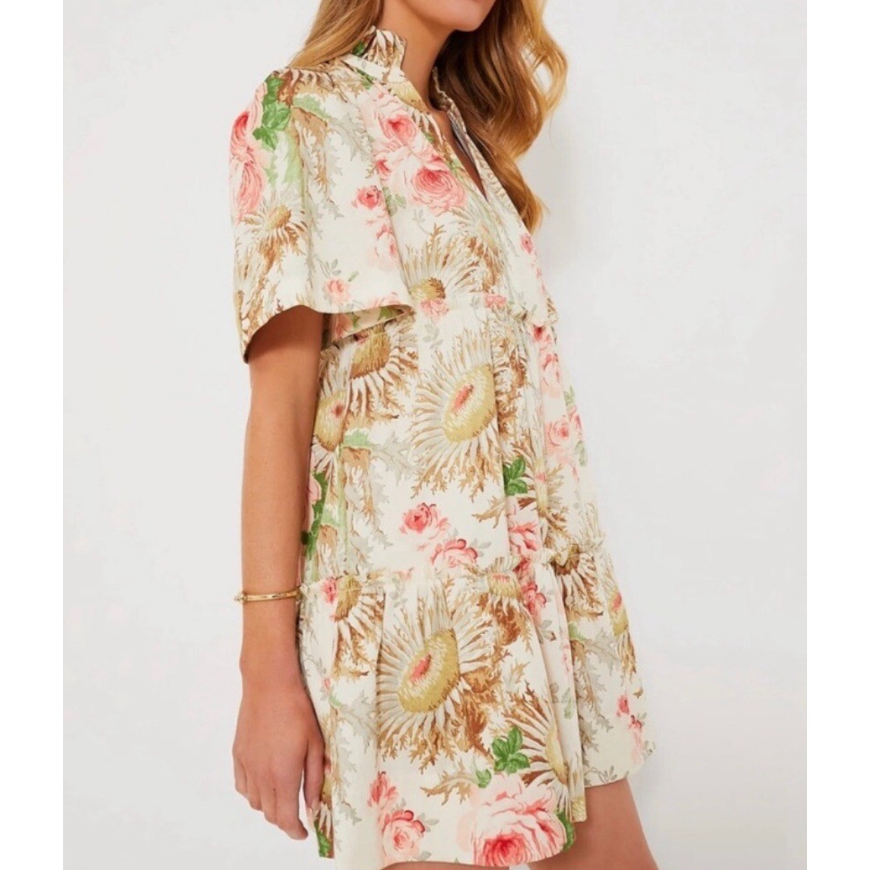Tuckernuck Cream Floral Mini Dress With Pink & Green Accents — image 3 of 8